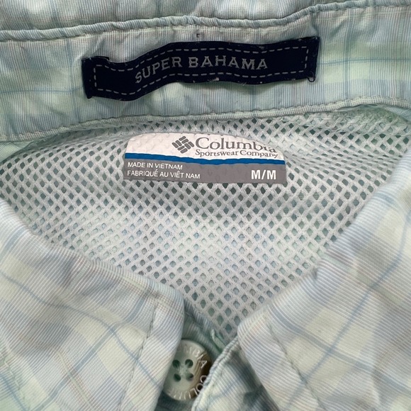 Columbia Super Bahama Plaid Short Sleeve Fishing Shirt Men's M Light Blue - Picture 3 of 9